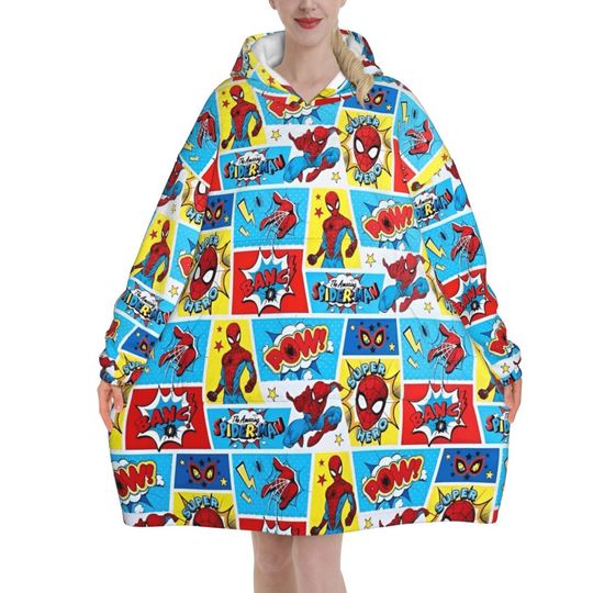 Spider-Man Superhero Blanket Hoodie for Women and Men Warm Thick Fleece Hooded Sweatshirt
