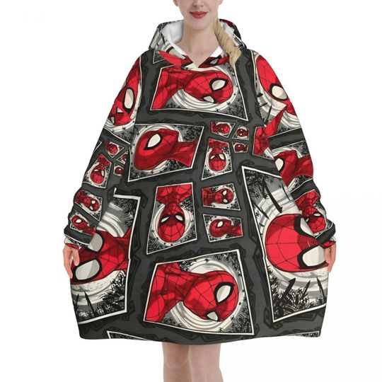 Spider-Man Oversized Blanket Hoodie Sweatshirt with Large Pocket for Women and Men
