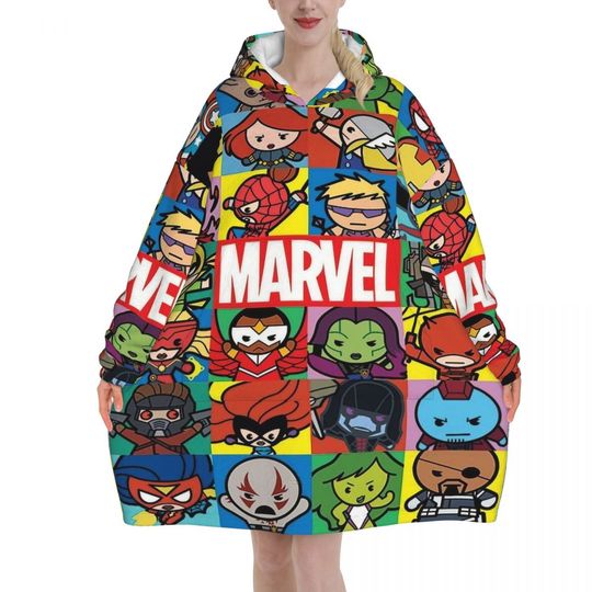 Spider-Man Captain America Blanket Hoodie Sweatshirt Long Hooded Wearable Blanket with Large Pocket for Women Men