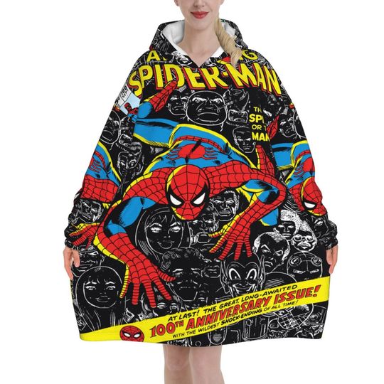 Discover Spider-Man Wearable Blanket Hoodie for Women Men Warm Cozy Oversize Spiderman Blanket Sweatshirt Thick Fleece Hooded Blanket