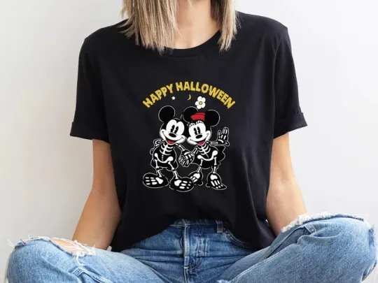 Discover Mickey And Minnie Mouse Skeleton Horror Halloween Tshirt Men Women