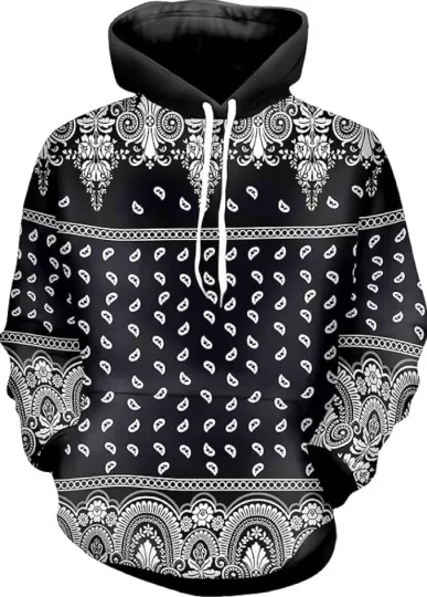 Discover 3D Black Bandana Hoodie for Men and Women