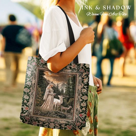 Discover Enchanted Lands Medieval Tapestry Bag | Gothic Landscape Fantasy Tote Woven Witchy Art Dark Fairycore Romantic Victorian Gothic Fairytale |