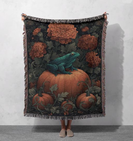Discover Halloween Frog Woven Blanket  , Cottagecore Throw, Goblincore Pumpkin Tapestry Blanket, Dark Academia Decor  Blanket Frog