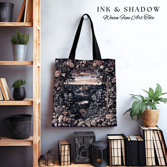 Discover Pastel Fairy Aesthetic Tapestry Bag | Ethereal Woodland Royalcore Rosy Woven Tote Bedroom Botanical Landscape Medieval Princess Rustic Style