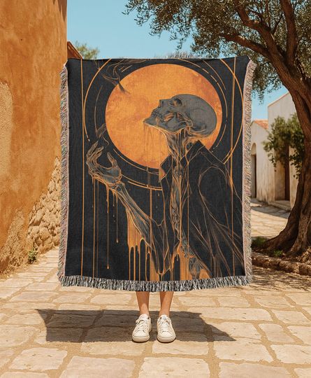 Discover Gothic Skeleton 100% Cotton Woven Blanket, Spooky Halloween Woven Throw, Witchy Occult Friend Gift Woven Tapestry, Dark Academia Horror Fan