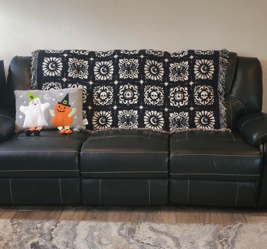 Discover Gothic Woven Blanket, Halloween Decor, Couch Cover, Witchy Tapestry, Cotton Bedspread, Spooky Home Decor