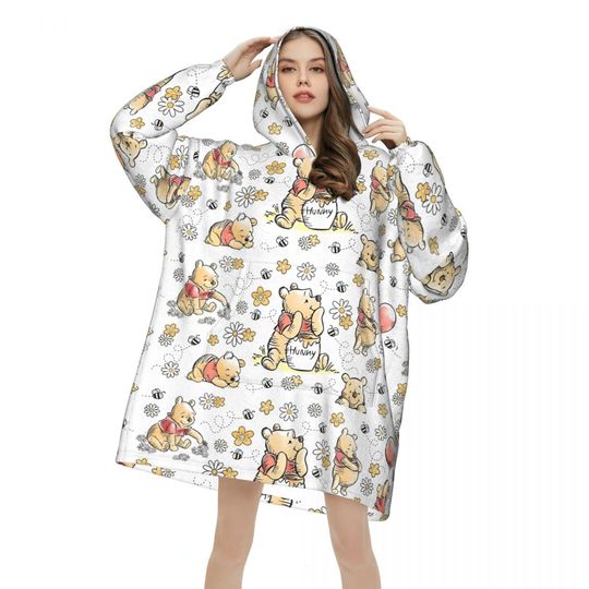 Discover Winnie Wearable Blanket Hoodie for Women Men Warm Cozy Large Blanket Sweatshirt Thick Fleece Hooded Blanket with Pocket