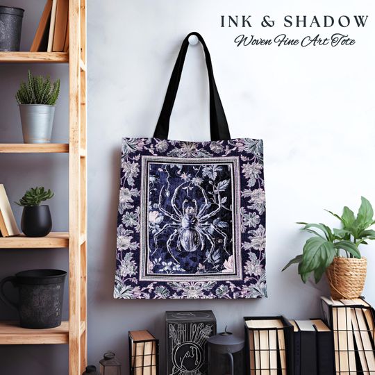 Discover Whimsigothic Purple Spider Tote Bag | Pastel Gothic Victorian Cottagecore Home Decor Witchy Whimsical Enchanted Nature Amethyst Accessory |