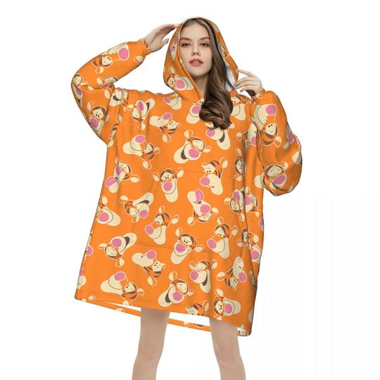 Discover Winnie The Pooh Tigger Faces Blanket Hoodie Oversized Wearable Sweatshirt Blanket Warm Gifts for Women Girls Girlfriend