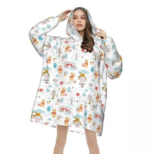 Discover Winnie The Pooh Kawaii Wearable Blanket Hoodie for Women Men Oversized Sweatshirt Blanket with Pocket