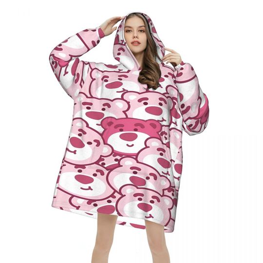 Lotso Pink Bear Wearable Blanket Hoodie for Women Men