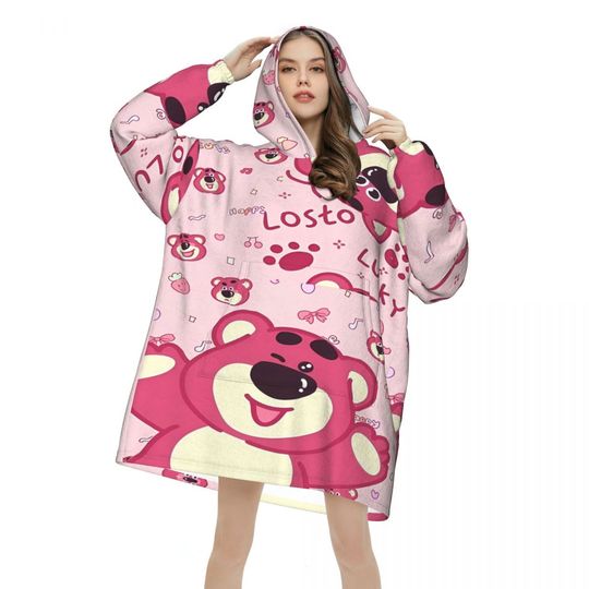 Lotso Pink Bear Blanket Hoodie for Women and Men Oversized Sweatshirt with Pocket