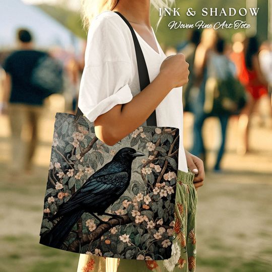 Discover Gothic Crow Tapestry Botanical Tote Bag William Morris Inspired Raven Goth Tote Bag Crowcore Satchel Maximalist Tapestry Bag Fairycore Gift