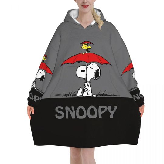 Discover Snoopys  Woodstock Oversized Blanket Hoodie Sweatshirt Long Fleece Hooded Wearable Blanket with Large Pocket for Women Men
