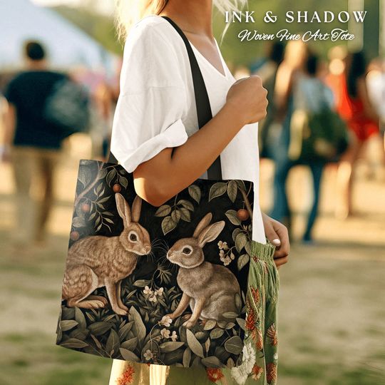 Discover Dark Woodland Botanical Bag | Boho Satchel Folk Art Woven Tapestry Bag William Morris Dark Botanical Aesthetic Spring Gothic Medieval Tote