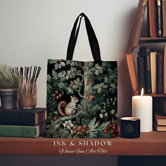 Discover Morris Style Botanical Tapestry Tote | Forestcore Bag William Morris Inspired Tote Bag Aesthetic Mystical Tapestry Bag Woven Victorian Goth