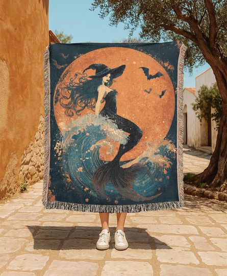 Mermaid Witch  oven Blanket, Halloween Mermaid Blanket, Witch Apparel Blanket, Mystical Sea Creature Blanket, Fantasy Ocean Gift