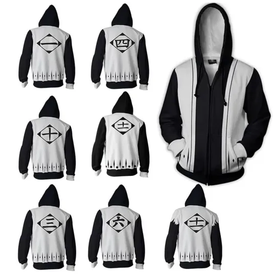 Discover Kurosaki Ichigo & Kenpachi Zaraki 3D Zip Hoodie Cosplay Harajuku