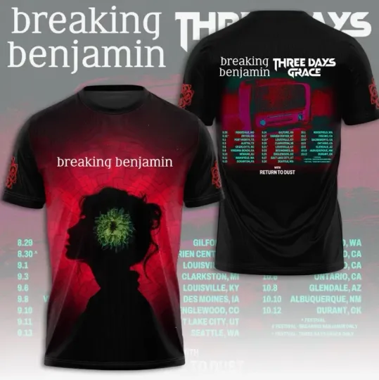 Discover Breaking Benjamin Three Days Grace 2025 Tour AOP 3D T-Shirt