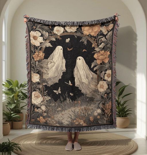 Goth Couple  Woven Blanket, Halloween Anniversary Throw Blanket, Spooky Soulmate Tapestry, Dark Academia Decor, Gift For Friend