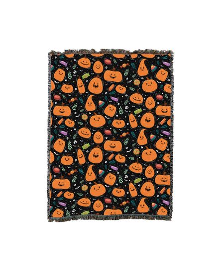 Discover Pumpkins Halloween Candy Blanket - Tapestry Throw Woven from Cot on - Made in The USA (72x54)