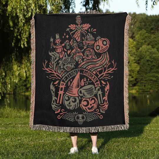 Pottsfield Harvest Festival Woven Blanket, Over The Garden Wall, Fall Vibes Tapestry, Halloween Decor, Pumpkin Autumn, Spooky Season Gift