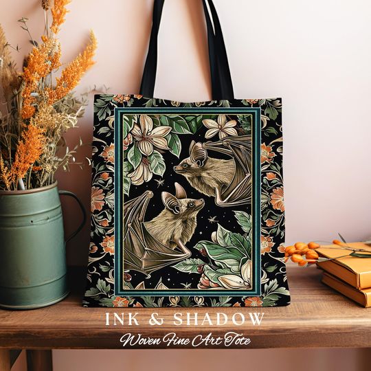 Floral Bat Lovers Tapestry Tote Gothic Gift for Bat Lover Dark Cottagecore Dark Floral Satchel Witchy Victorian Gothic Crowcore Shoulder Bag