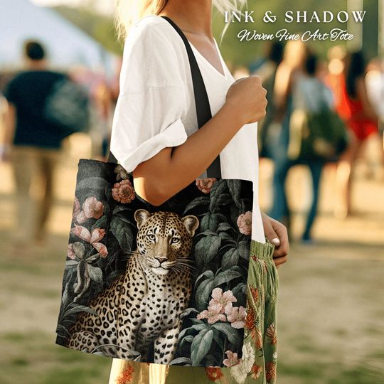 Discover Leopard Tote Bag Dark Academia | William Morris Inspired Tote Bag Aesthetic Mystical Tapestry Tote Woven Victorian Fairycore Folklore Tote |