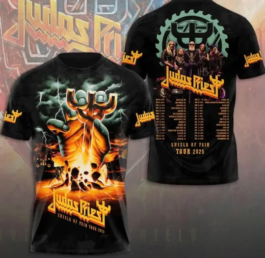 Discover Judas Priest Shield Of Pain Tour 2025 AOP 3D T-Shirt