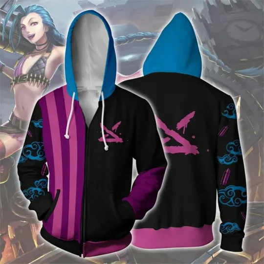 Discover Arcane Jinx 3D Hoodie Zip Up Coat Cosplay Anime