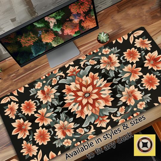 Discover Whimsical Botanical Mandala Flower Petals Desk Mat for Office or Home Robes