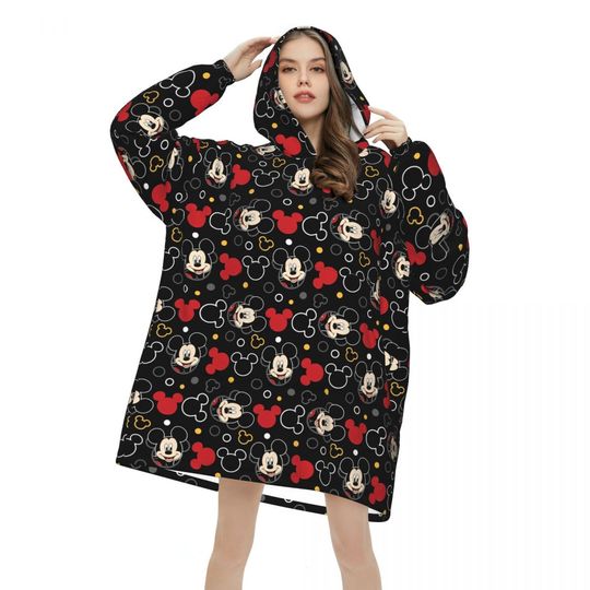 Discover Mickey Mouse Minnie Wearable Blanket Hoodie for Women Men Oversized Sweatshirt Blanket with Pocket
