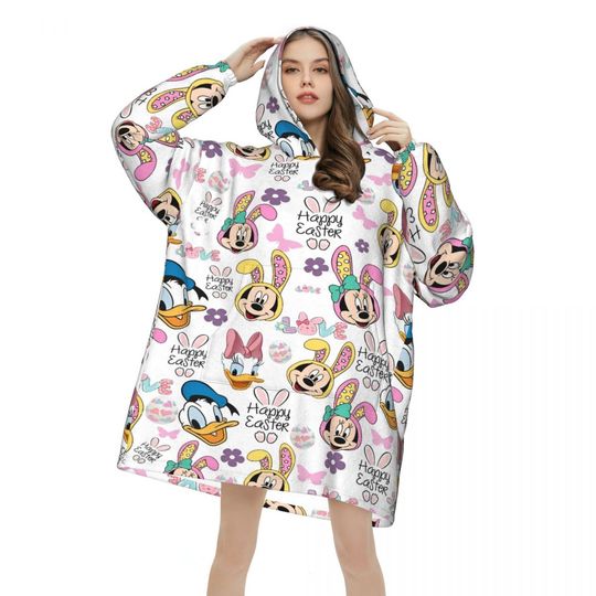 Mickey Mouse Minnie Wearable Blanket Hoodie for Women Men Oversized Sweatshirt with Pocket