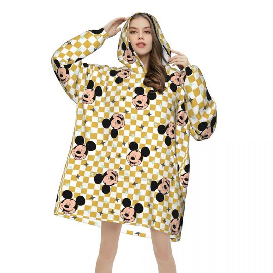 Mickey Mouse Cartoon Blanket Hoodie for Women Men Oversized Sweatshirt with Pocket