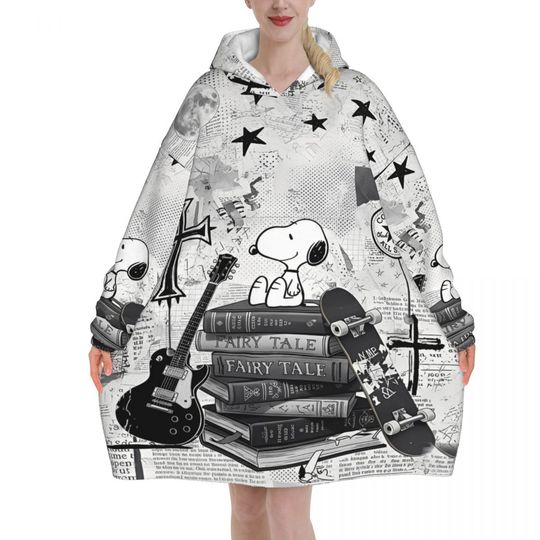Discover Snoopys Cute Dogs Woodstock Blanket Hoodie Oversized Wearable Sweatshirt Blanket Warm Gifts for Women Girls Girlfriend