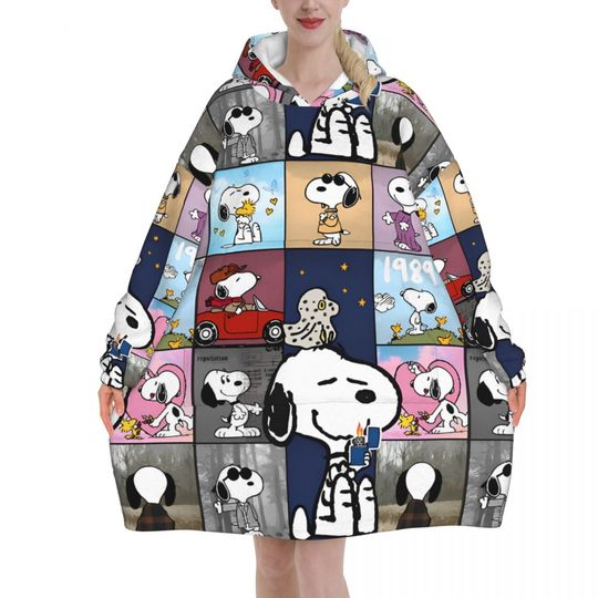 Discover Snoopys Cute Dogs Woodstock Blanket Hoodie Wearable Blanket Oversize with Pocket Warm Sleeping Bag Soft Cozy Onesie