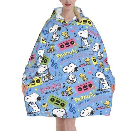 Discover Snoopys Cute Dogs Woodstock Blanket Hoodie Oversized Wearable Sweatshirt Blanket Warm Gifts for Women Girls Girlfriend