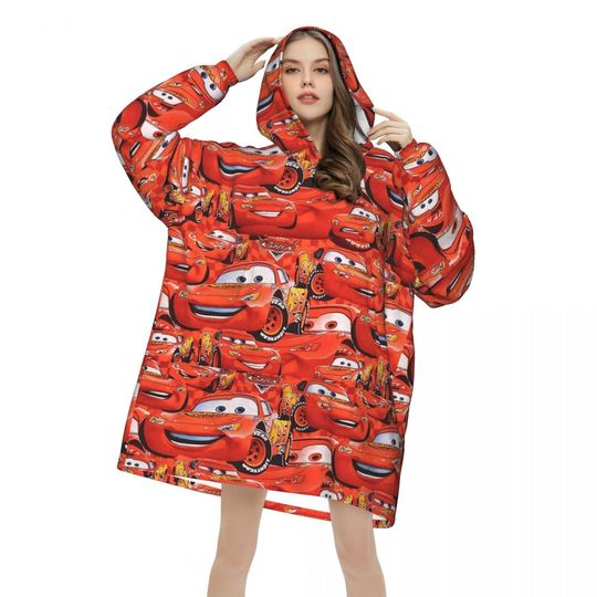 Discover Lightning Mcqueen  Oversized Blanket Hoodie Sweatshirt Cartoon Long Fleece Hooded Wearable Blanket with Large Pocket for Women