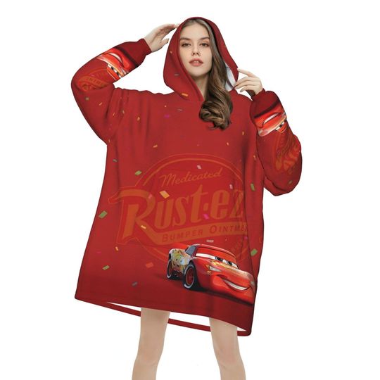 Discover Lightning Mcqueen Cartoon Car Wearable Blanket Hoodie for Women Men Oversized Sweatshirt Blanket with Pocket