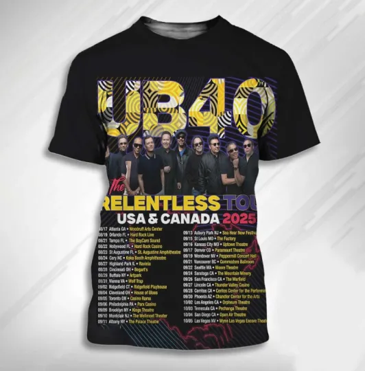 Discover UB40 Band The Relentless Tour USA And Canada 2025 AOP 3D T-Shirt