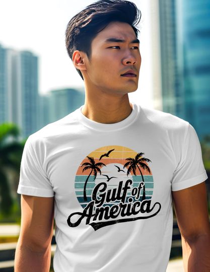 Gulf of America T-Shirt: Retro Sunset Beach Graphic Tee