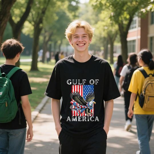 American Eagle & Flag T-Shirt: Gulf of America Patriotic Tee