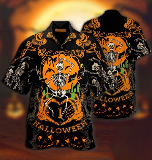 Hawaiian Shirt Elegance Dancing Skeleton Celebrating Halloween Design