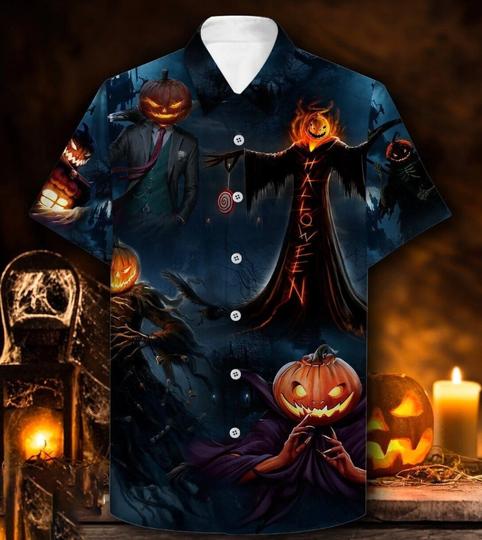 Discover Jack o Lantern Dark Halloween Deaths Premium Hawaiian Shirt