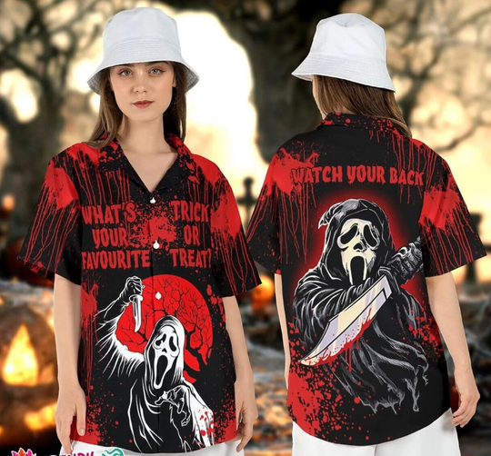 Scream Ghost Face Halloween Bloody Horror Movie Aloha Shirt
