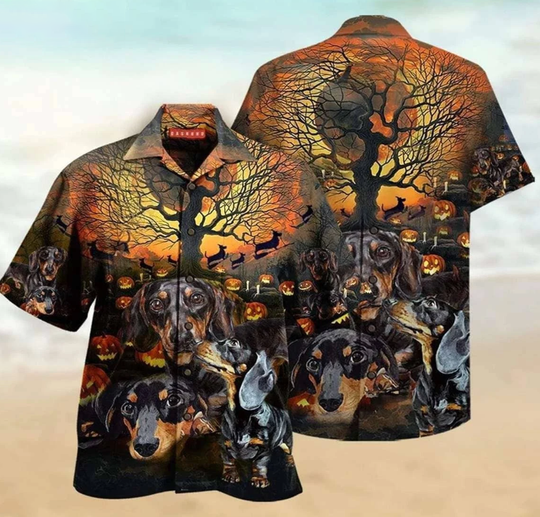 Dachshund Halloween Festivities Hawaiian Dog Shirt