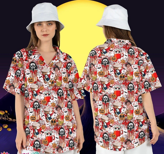 Horror Characters Boba Milk Tea Halloween Movies Lover Hawaii Tee