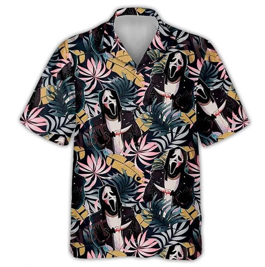 Scream Movie Ghost Face Halloween Themed Tropical Hawaiian Shirt