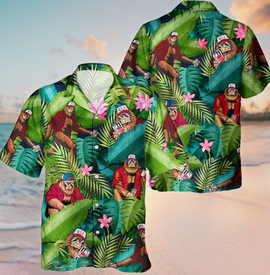 Halloween Bigfoot Unisex 3D Hawaiian Aloha Short Sleeve Shirt